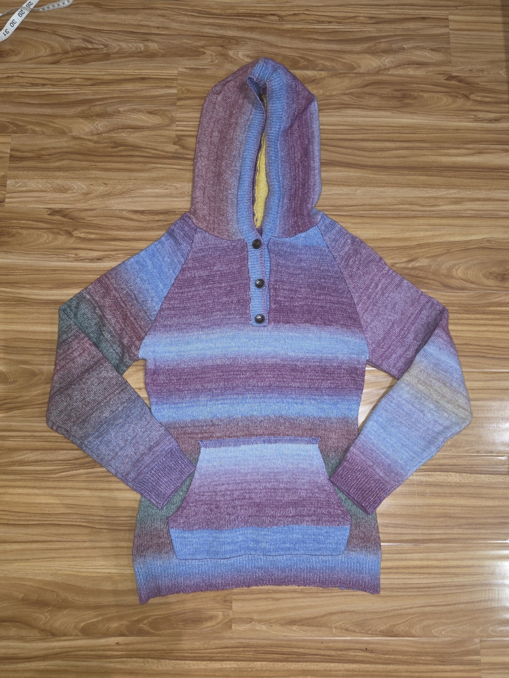 Multicolor Ombré Knit Hooded Sweater w Horizontal Stripes Sz M 🌈